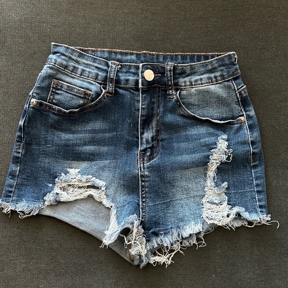 Demon blue Jean ripped shorts